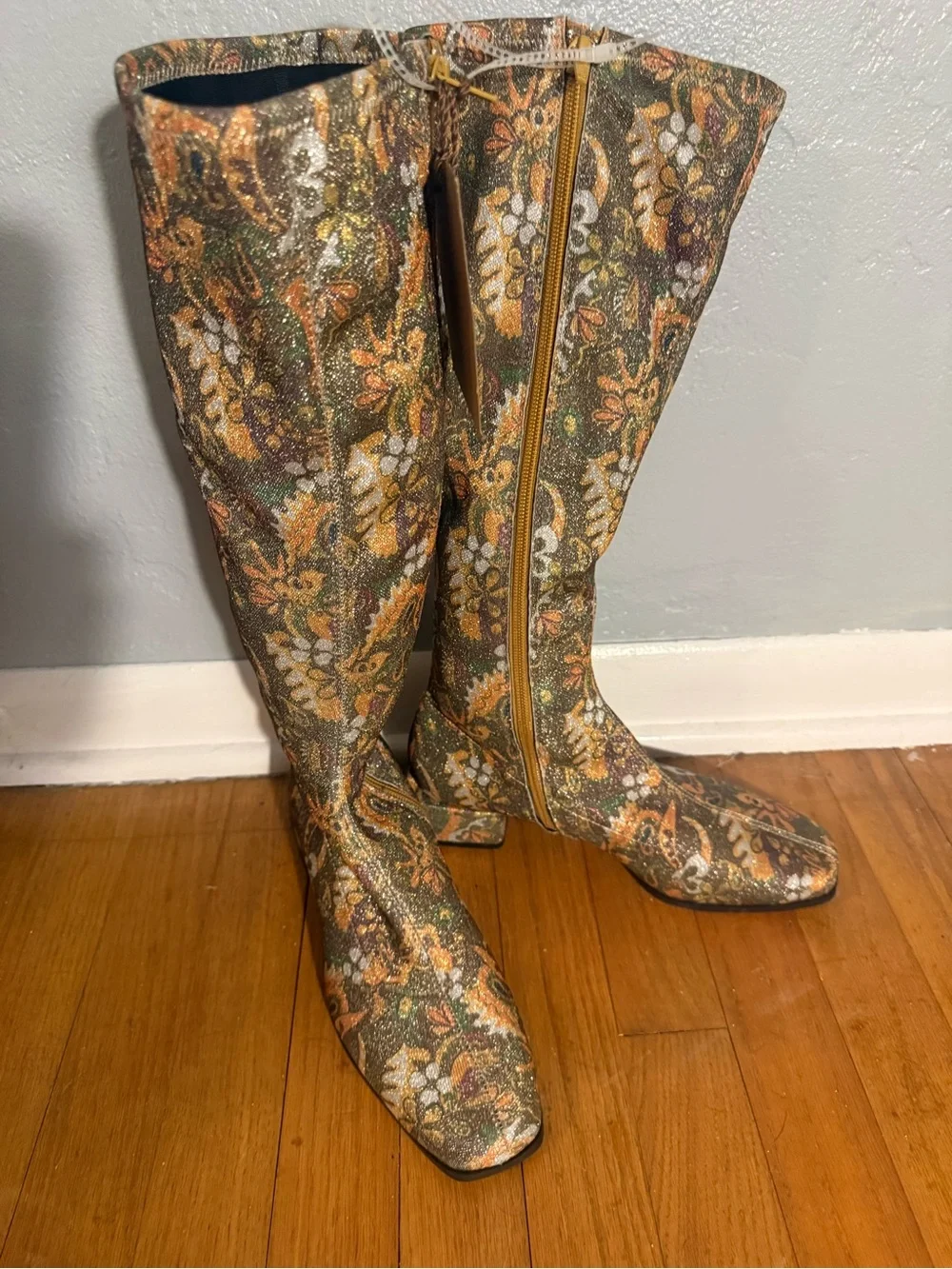 Chelsea and Violet Zayla Brocade Print Knee-High Women's Heel Boots
